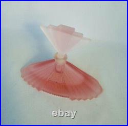 Vintage Art Deco Pink Frosted Satin Glass Pyramid Hollywood Perfume Bottle