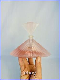 Vintage Art Deco Pink Frosted Satin Glass Pyramid Hollywood Perfume Bottle