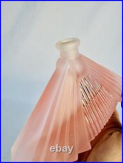 Vintage Art Deco Pink Frosted Satin Glass Pyramid Hollywood Perfume Bottle