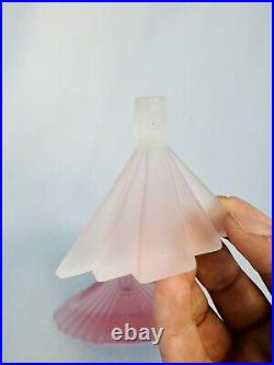 Vintage Art Deco Pink Frosted Satin Glass Pyramid Hollywood Perfume Bottle