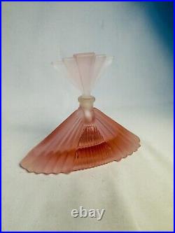 Vintage Art Deco Pink Frosted Satin Glass Pyramid Hollywood Perfume Bottle