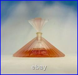 Vintage Art Deco Pink Frosted Satin Glass Pyramid Hollywood Perfume Bottle