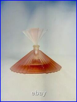 Vintage Art Deco Pink Frosted Satin Glass Pyramid Hollywood Perfume Bottle