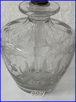 Vintage Art Deco Solid Silver & Guilloche Enamel Glass Perfume Bottle Etched