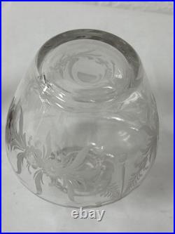 Vintage Art Deco Solid Silver & Guilloche Enamel Glass Perfume Bottle Etched