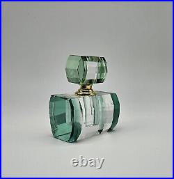 Vintage Art Deco Style Murano Geometric Emerald Green Glass Perfume Bottle