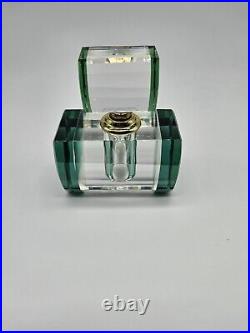 Vintage Art Deco Style Murano Geometric Emerald Green Glass Perfume Bottle