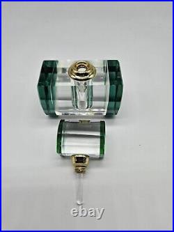 Vintage Art Deco Style Murano Geometric Emerald Green Glass Perfume Bottle