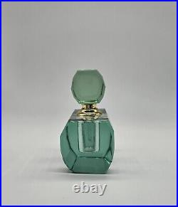 Vintage Art Deco Style Murano Geometric Emerald Green Glass Perfume Bottle