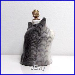 Vintage Art Deco Tabby Cat Bust German Crown Top Figural Perfume Bottle