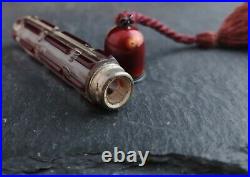 Vintage Art Deco scent bottle, Ruby flash glass and guilloche enamel