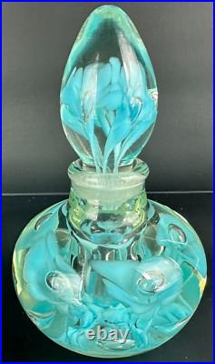 Vintage Art Glass Perfume Bottle Paper Weight Gibson/St. Clair Blue Flower 6 T