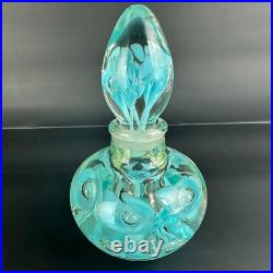Vintage Art Glass Perfume Bottle Paper Weight Gibson/St. Clair Blue Flower 6 T