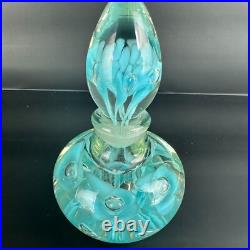 Vintage Art Glass Perfume Bottle Paper Weight Gibson/St. Clair Blue Flower 6 T