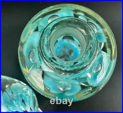 Vintage Art Glass Perfume Bottle Paper Weight Gibson/St. Clair Blue Flower 6 T