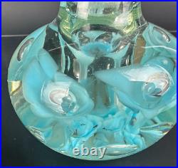 Vintage Art Glass Perfume Bottle Paper Weight Gibson/St. Clair Blue Flower 6 T