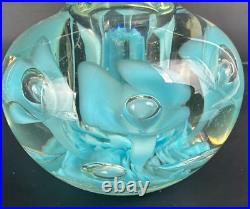 Vintage Art Glass Perfume Bottle Paper Weight Gibson/St. Clair Blue Flower 6 T