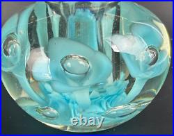 Vintage Art Glass Perfume Bottle Paper Weight Gibson/St. Clair Blue Flower 6 T