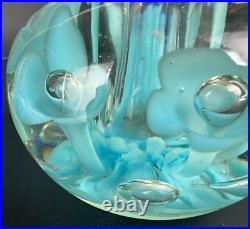 Vintage Art Glass Perfume Bottle Paper Weight Gibson/St. Clair Blue Flower 6 T
