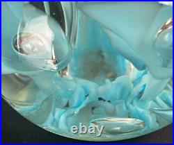 Vintage Art Glass Perfume Bottle Paper Weight Gibson/St. Clair Blue Flower 6 T