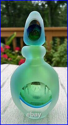 Vintage Art Glass Perfume Bottle Peacock Blue Green Solid Heavy Rare Badash HTF