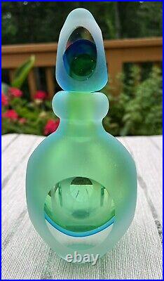 Vintage Art Glass Perfume Bottle Peacock Blue Green Solid Heavy Rare Badash HTF