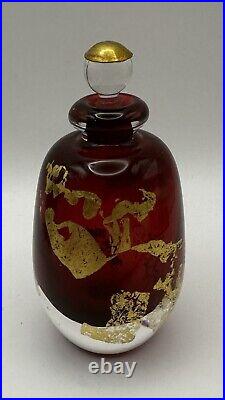Vintage Art Glass Perfume Bottle Red withGold Accents