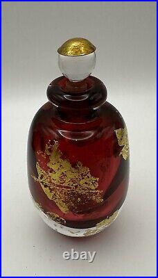 Vintage Art Glass Perfume Bottle Red withGold Accents