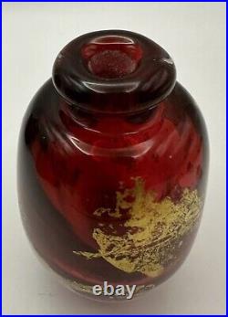 Vintage Art Glass Perfume Bottle Red withGold Accents