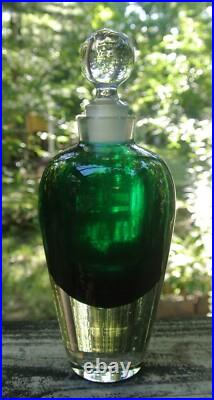 Vintage Art Glass Submerged Perfume Bottle with Stopper Clear and Green 8-1/4