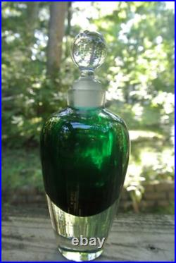 Vintage Art Glass Submerged Perfume Bottle with Stopper Clear and Green 8-1/4