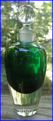 Vintage Art Glass Submerged Perfume Bottle with Stopper Clear and Green 8-1/4