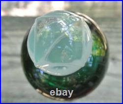 Vintage Art Glass Submerged Perfume Bottle with Stopper Clear and Green 8-1/4