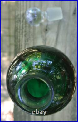 Vintage Art Glass Submerged Perfume Bottle with Stopper Clear and Green 8-1/4
