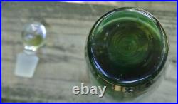 Vintage Art Glass Submerged Perfume Bottle with Stopper Clear and Green 8-1/4