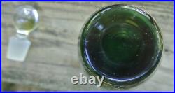 Vintage Art Glass Submerged Perfume Bottle with Stopper Clear and Green 8-1/4