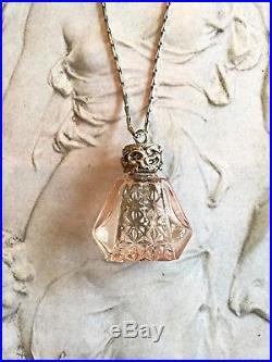 Vintage Art Nouveau French LVP Sterling Cherub Perfume Bottle Pendant Necklace