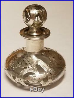 Vintage Art Nouveau Sterling Silver Overlay on Glass Perfume Bottle Ella