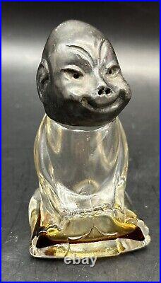 Vintage Asian Billiken Baby Buddha Oriental Metal Head Perfume Bottle 1908