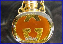 Vintage Authentic Gucci Gg Goldtone Perfume Bottle 30 Long Chain Necklace +box