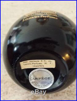 Vintage Authentic Jeanne Lanvin Arpege Perfume Bottle Black Stopper Large 3 oz