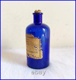 Vintage Ayurvedic Banawat Cobalt Blue Glass Bottle Medicine Empty G560
