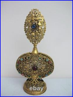 Vintage BOHEMIAN Ornate Gold ORMOLU Filigree Multi Colorful Stone PERFUME Bottle