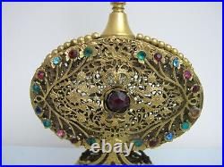 Vintage BOHEMIAN Ornate Gold ORMOLU Filigree Multi Colorful Stone PERFUME Bottle