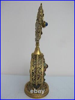 Vintage BOHEMIAN Ornate Gold ORMOLU Filigree Multi Colorful Stone PERFUME Bottle