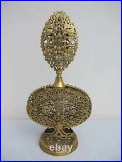 Vintage BOHEMIAN Ornate Gold ORMOLU Filigree Multi Colorful Stone PERFUME Bottle