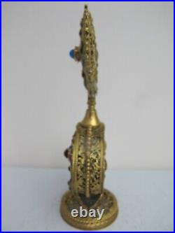 Vintage BOHEMIAN Ornate Gold ORMOLU Filigree Multi Colorful Stone PERFUME Bottle