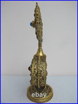 Vintage BOHEMIAN Ornate Gold ORMOLU Filigree Multi Colorful Stone PERFUME Bottle