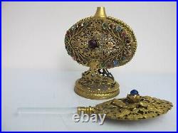 Vintage BOHEMIAN Ornate Gold ORMOLU Filigree Multi Colorful Stone PERFUME Bottle