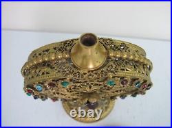 Vintage BOHEMIAN Ornate Gold ORMOLU Filigree Multi Colorful Stone PERFUME Bottle